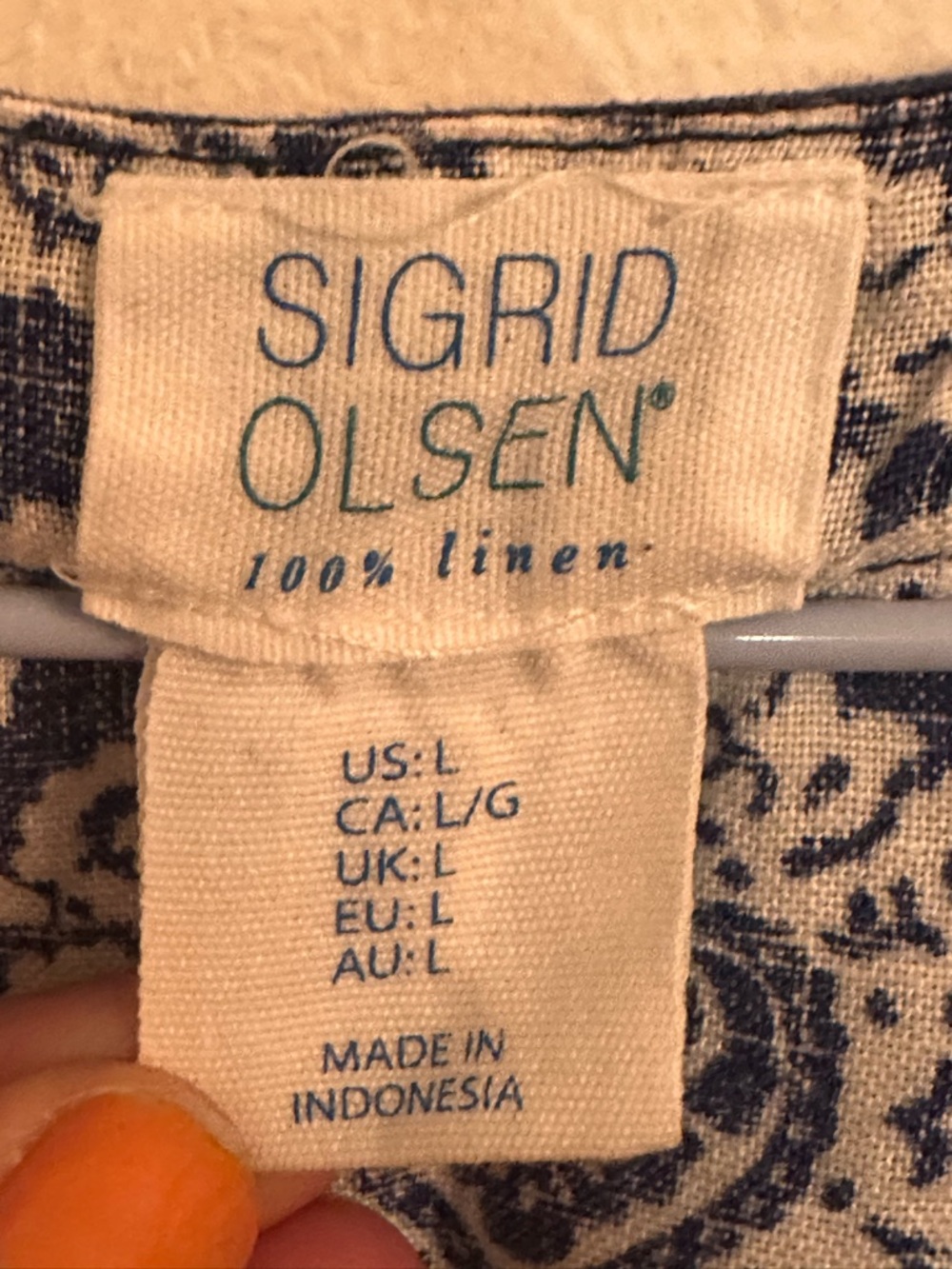 100% Linen Shift Dress Blue White Coastal Nautical Resort Beach L Sigrid Olsen - Picture 7 of 8